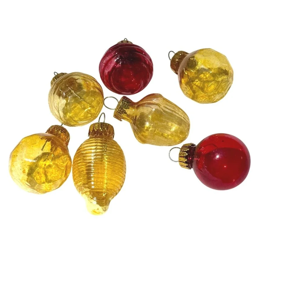 Lot of 7 MCM Small Vintage Glass Glass Christmas Ornaments Variety Colors Shapes